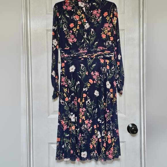 Eliza J Floral Long Sleeve Mesh Dress Navy Multicolored NWT - Picture 4 of 11